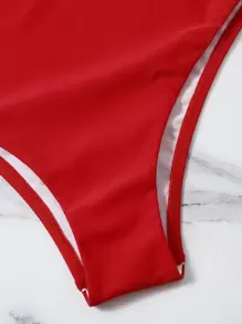 SHEIN Swim 鏤空腰連體泳裝 - 紅色 - 查看 5