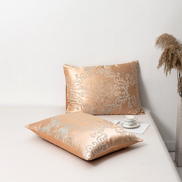 

1pc Flower Print Pillowcase Without Filler, Apricot