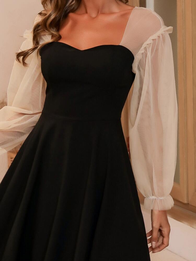 missord lantern sleeve satin bustier skater dress Missord Lantern Sleeve Satin Bustier Skater