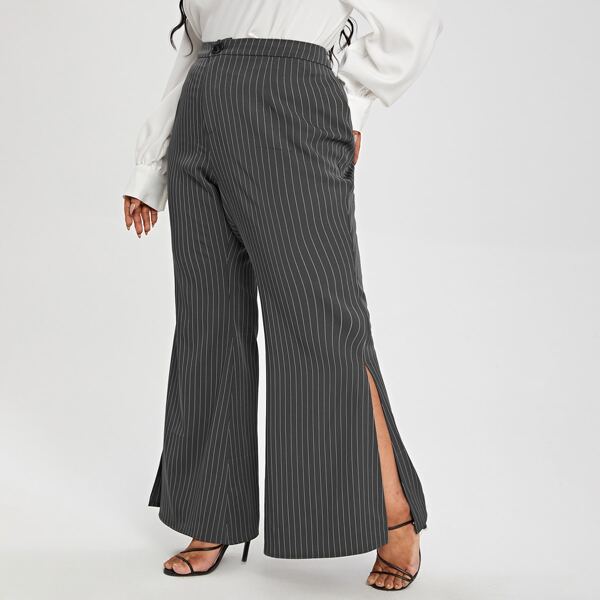 

Plus Split Striped Flare Leg Pants, Black