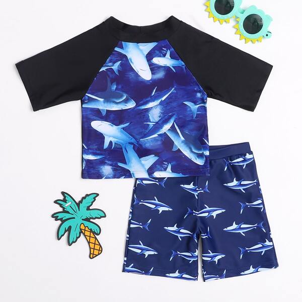 

Toddler Boys Shark Print Two Piece Swimsuit, Multicolor
