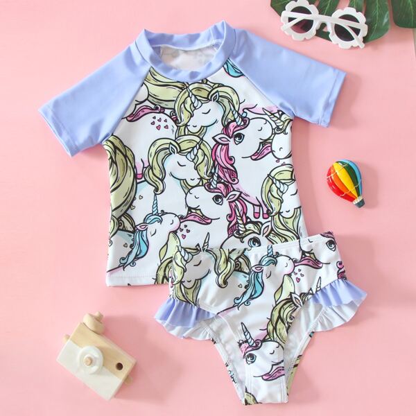 

Toddler Girls Unicorn Print Ruffle Bikini Swimsuit, Multicolor