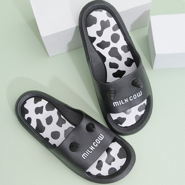 

Men Letter Graphic Slippers, Black