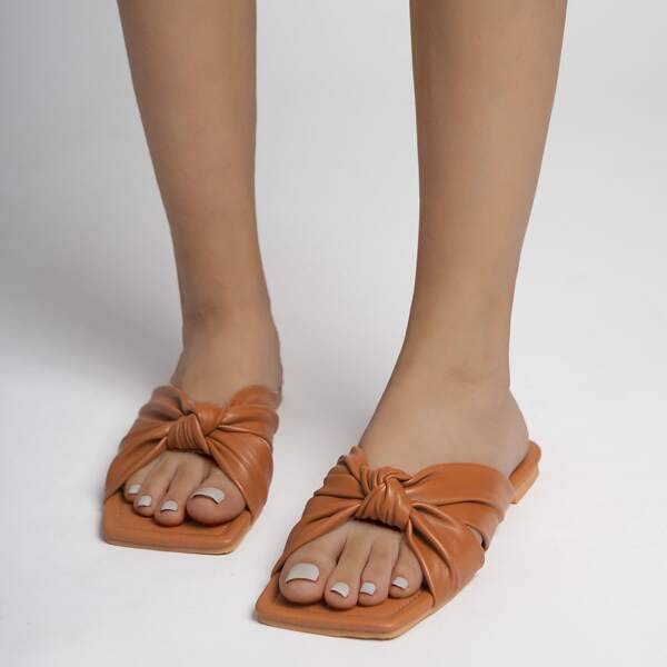 

Knot Decor Slide Sandals, Brown