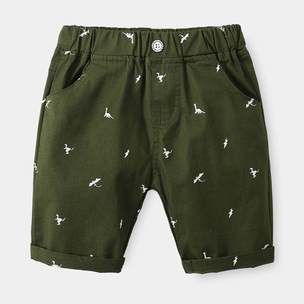 

Toddler Boys Dinosaur Print Shorts, Army green