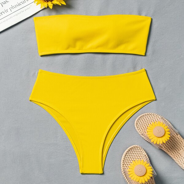 

Rib Bandeau Bikini Swimsuit, Yellow