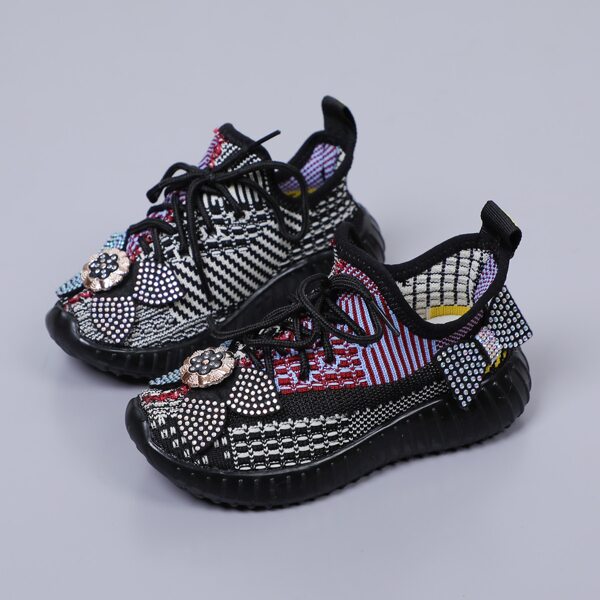 

Girls Rhinestone Bow Decor Color Block Sneakers, Black