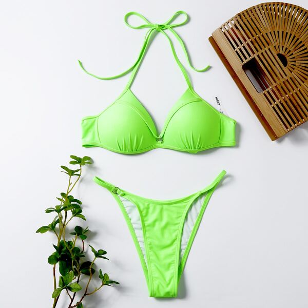 

Neon Lime Triangle Thong Bikini Swimsuit, Neon lime green