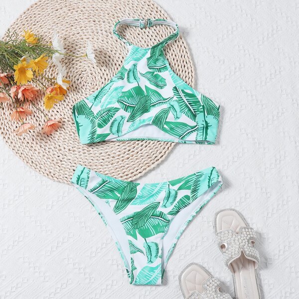 

Tropical Halter Bikini Swimsuit, Multicolor