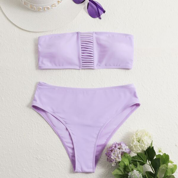 

Cut-out Bandeau Bikini Swimsuit, Pastel lilac purple