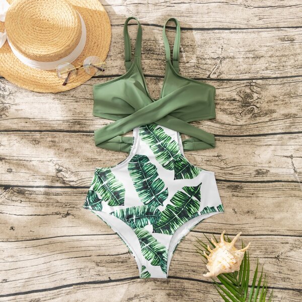 

Tropical Cut-out One Piece Swimsuit, Multicolor