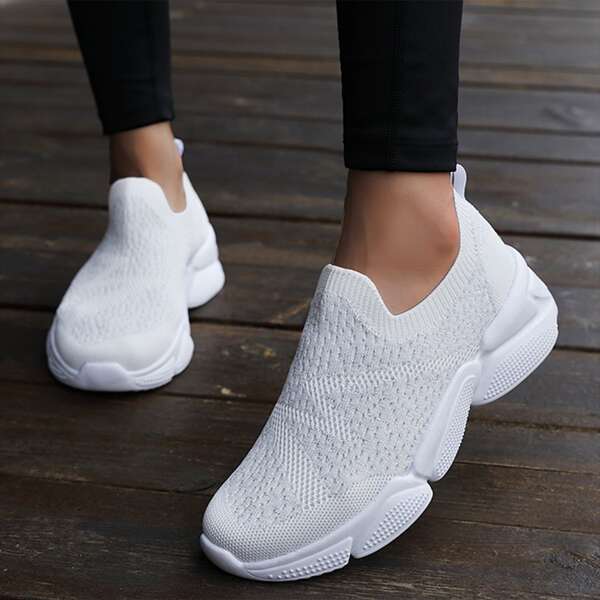 

Minimalist Knit Slip On Running Shoes, White