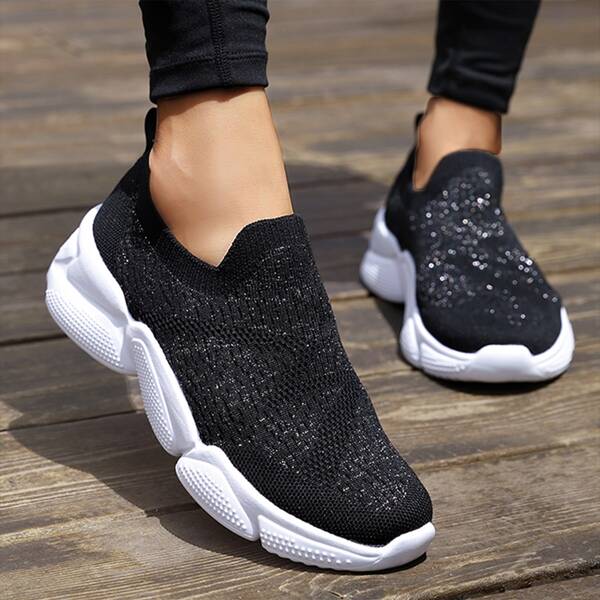 

Minimalist Knit Slip On Running Shoes, Black
