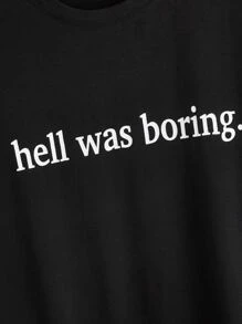 Flirla Plus Slogan Graphic Drop Shoulder Tee  Was Boring - Black - View 3