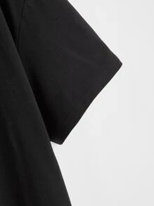 Flirla Plus Slogan Graphic Drop Shoulder Tee  Was Boring - Black - View 4