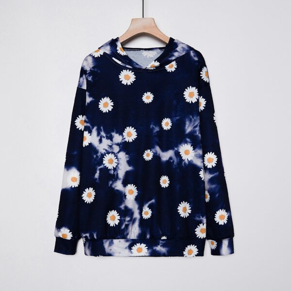 

Tie Dye Daisy Floral Print Hoodie, Navy blue