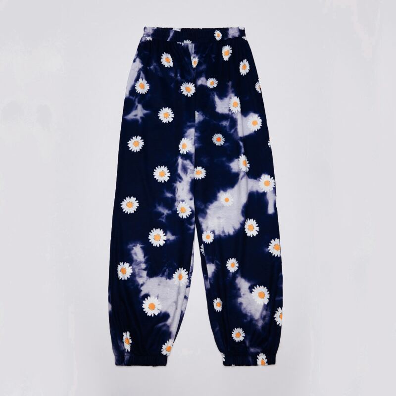 

Floral Print Tie Dye Carrot Pants, Navy blue
