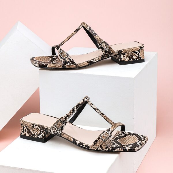 

Snakeskin Print Buckle Strap Slide Sandals, Multicolor