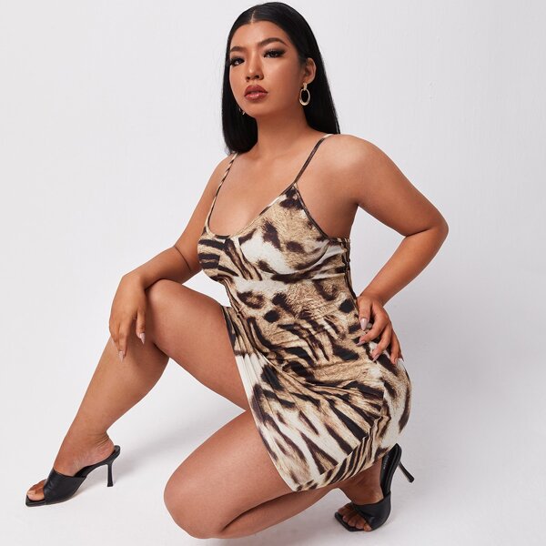 

Plus Tiger Striped Cami Dress, Multicolor