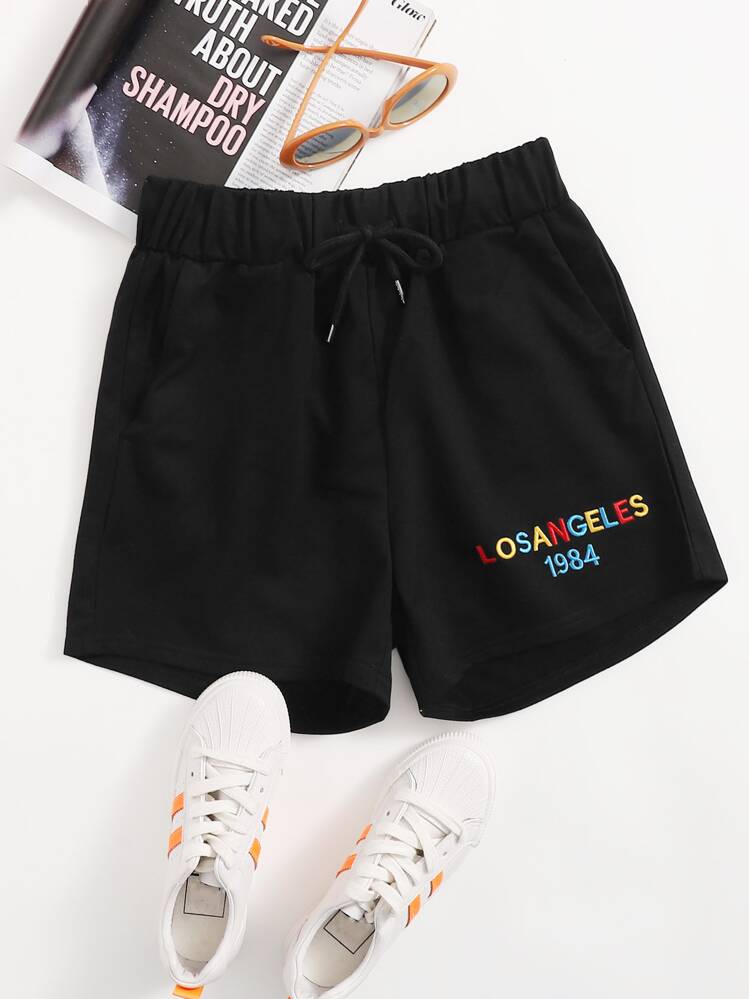Shorts Tallas Grandes Bordado Letras Casual - Negro - Ver 1