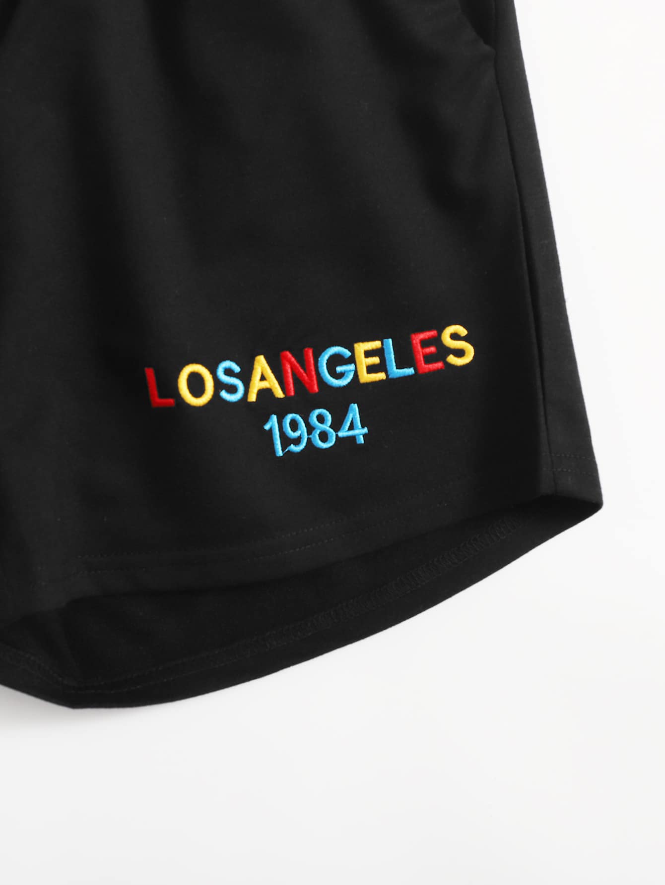 Shorts Tallas Grandes Bordado Letras Casual - Negro - Ver 3
