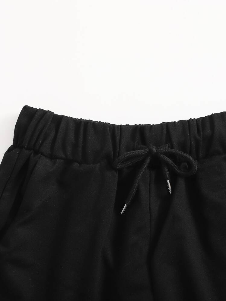 Shorts Tallas Grandes Bordado Letras Casual - Negro - Ver 4
