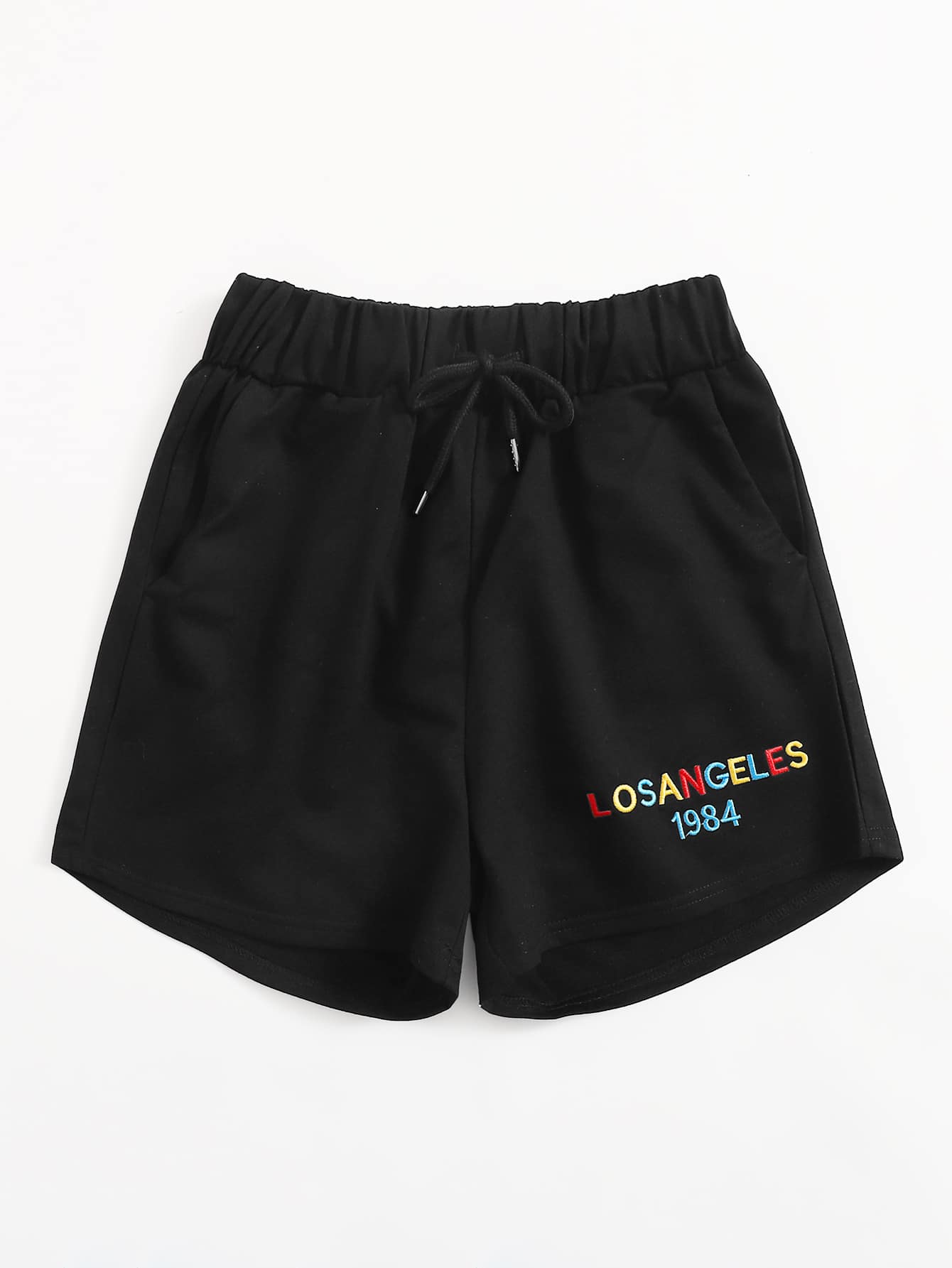 Shorts Tallas Grandes Bordado Letras Casual - Negro - Ver 5
