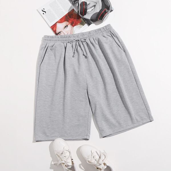 

Plus Drawstring Waist Track Shorts, Light grey