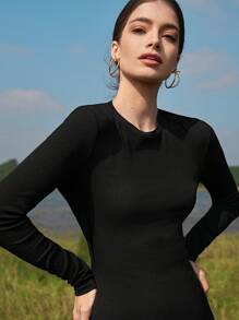 SHEIN Colorblock Criss Cross Rib-knit Dress - Black and White - View 3