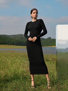 SHEIN Colorblock Criss Cross Rib-knit Dress - Black and White - View 5