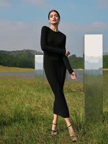 SHEIN Colorblock Criss Cross Rib-knit Dress - Black and White - View 7