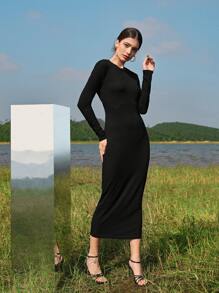 SHEIN Colorblock Criss Cross Rib-knit Dress - Black and White - View 8