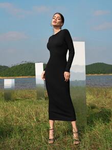 SHEIN Colorblock Criss Cross Rib-knit Dress - Black and White - View 9