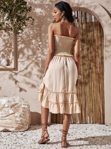 Vestido tubo bajo con fruncido ribete con fruncido - Albaricoque - Ver 2