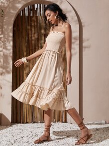 Vestido tubo bajo con fruncido ribete con fruncido - Albaricoque - Ver 4