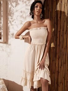 Vestido tubo bajo con fruncido ribete con fruncido - Albaricoque - Ver 5