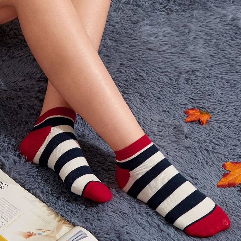 

1pair Striped Ankle Socks, Multicolor