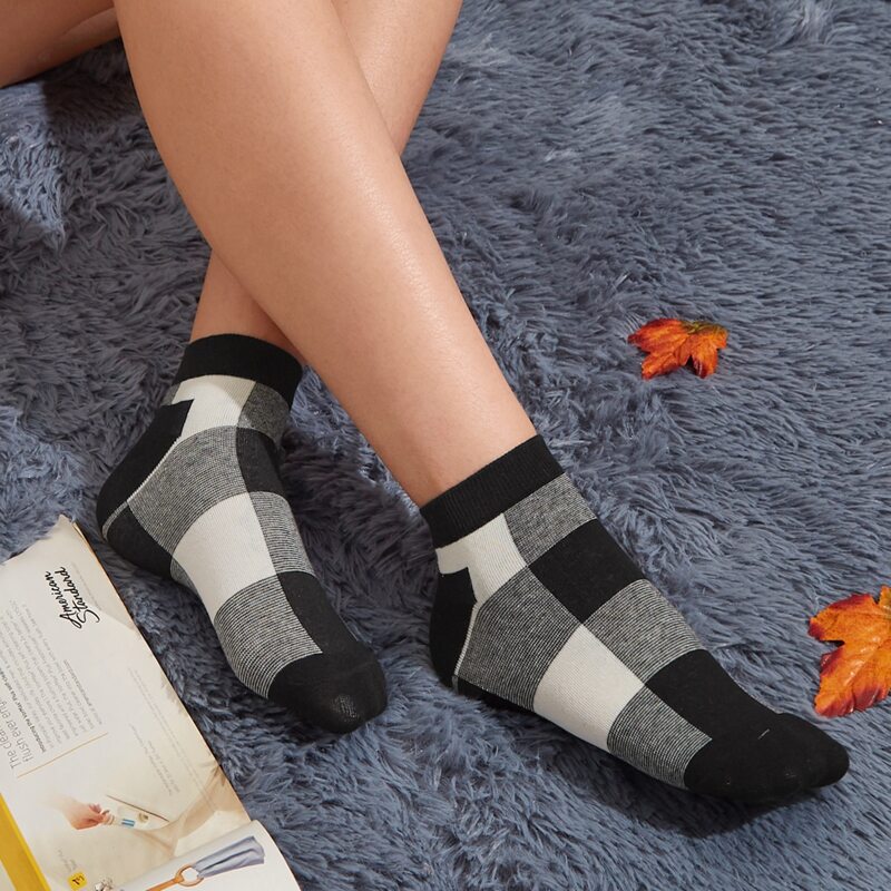 

1pair Plaid Ankle Socks, Multicolor