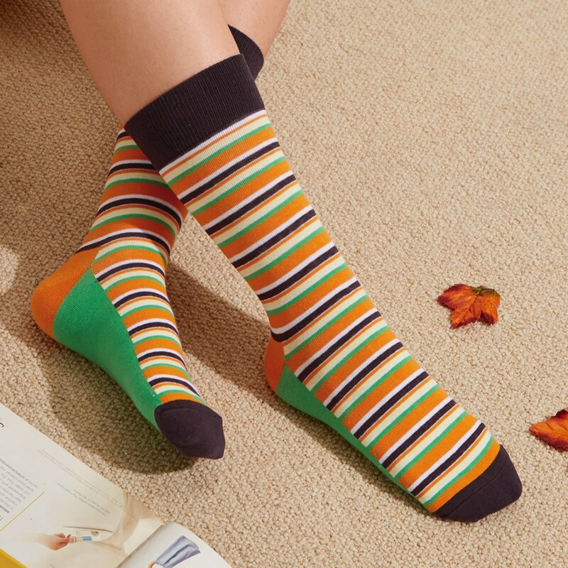 

1pair Striped Crew Socks, Multicolor