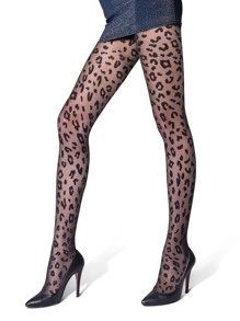 Medias con estampado de leopardo - Negro - Ver 1