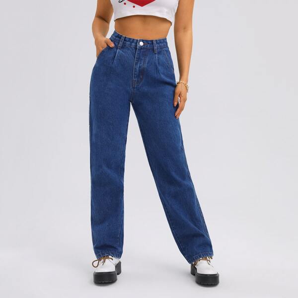

High Waist Straight Leg Jeans, Medium wash
