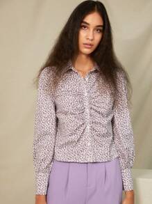 SHEIN Ditsy Floral Ruched Shirt - Multicolor - View 1