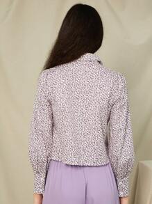 SHEIN Ditsy Floral Ruched Shirt - Multicolor - View 2
