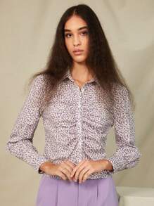 SHEIN Ditsy Floral Ruched Shirt - Multicolor - View 3