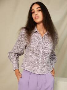 SHEIN Ditsy Floral Ruched Shirt - Multicolor - View 4