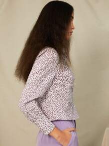 SHEIN Ditsy Floral Ruched Shirt - Multicolor - View 5