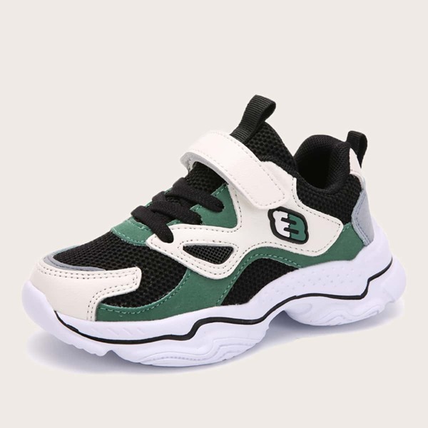 

Boys Color Block Mesh Chunky Sneakers, Black