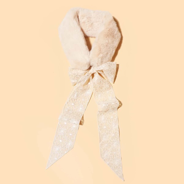 

Floral Print Fluffy Scarf, Apricot