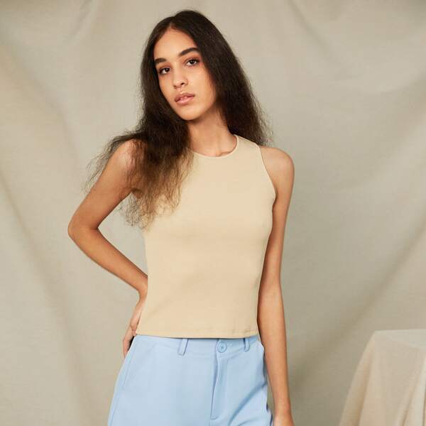 

Solid Tank Top, Beige