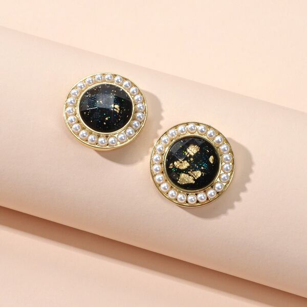 

Faux Pearl Decor Round Design Stud Earrings, Multicolor